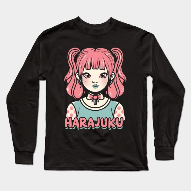 Harajuku fashion girl, anime style Long Sleeve T-Shirt by Ravenglow